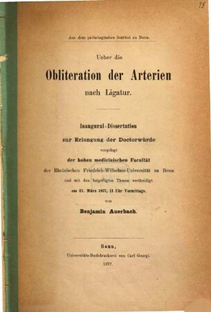 Ueber die Obliteration der Arterien nach Ligatur