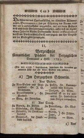 II. Verzeichnis sämmtlicher Pächter der Herzoglichen Domanial-Höfe. 1783