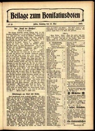 Zweite Ausgabe vom Sonntag, den 10. Mai 1903.