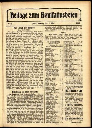 Zweite Ausgabe vom Sonntag, den 10. Mai 1903.