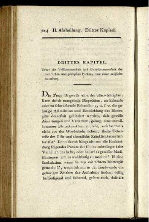 Drittes Kapitel. Ueber die Vollkommenheit und Unvollkommenheit der natürlichen und geimpften Pocken und deren mögliche Ausartung.