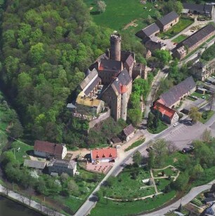 Kohren-Sahlis-Gnandstein. Burg Gnandstein (A. 13. Jh.). Luftbild-Schrägaufnahme von Südwesten