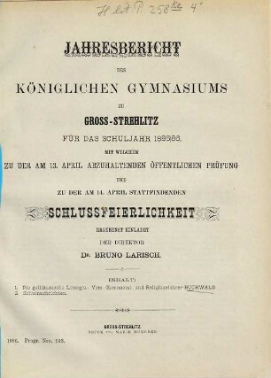 Jahresbericht : über das Schuljahr .... 1885/86