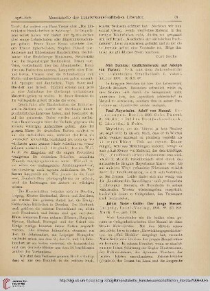 [Rezension von: Max Semrau, Gedächtnisrede auf Adolph von Menzel - Paul Meyerheim, Adolf Menzel. Erinnerungen - Julius Meier-Gräfe, Der junge Menzel]