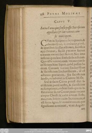 Caput V. Sacra Coena quo sensu possit Sacrificium appellari: & cur veteres eam sic nuncupent.