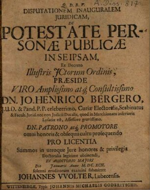 Disputationem inauguralem iuridicam de potestate personae publicae in se ipsam