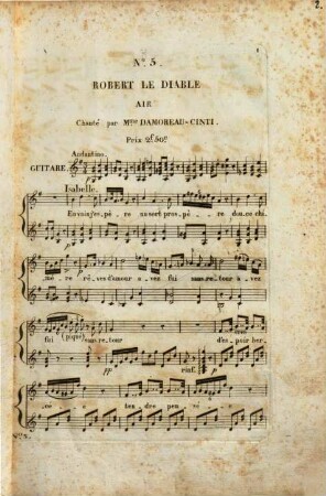 Robert le diable : opéra en 5 actes ; catalogue thématique des morceaux détachés avec accompt. de guitare, 5. Air: En vain j'espère