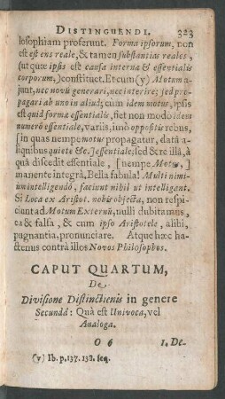 Caput Quartum, De Divisione Distinctionis in genere Secunda: Qua est Univoca, vel Analoga.