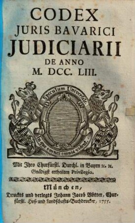 Codex Juris Bavarici Judiciarii De Anno MDCCLIII