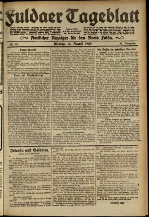 Ausgabe vom Montag, den 16. August 1920.
