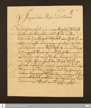 Brief von Magdalena Sidonia Francke an August Hermann Francke und Anna Magdalena Francke.