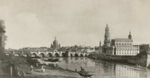 Dresden vom rechten Elbufer unterhalb der Augustusbrücke : Dresden, Altstadtblick, Bellotto-Gemälde