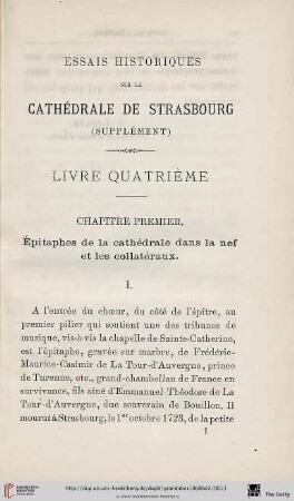 Chapitre premier: Épitaphes de la cathédrale dans la nef et les collatéraux