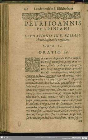 Laudationis In B. Elisabetham Lusitaniae reginam. Liber II. Oratio IV