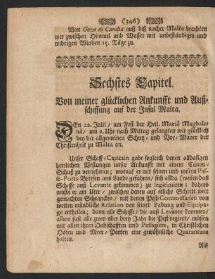 Sechstes Capitel. Von meiner glücklichen Ankunfft und Außschiffung auf der Insul Malta.