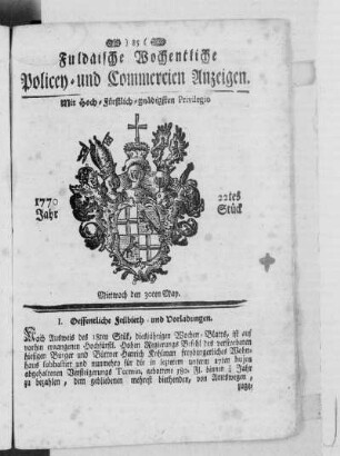 22tes Stück, Ausgabe vom 30. May 1770