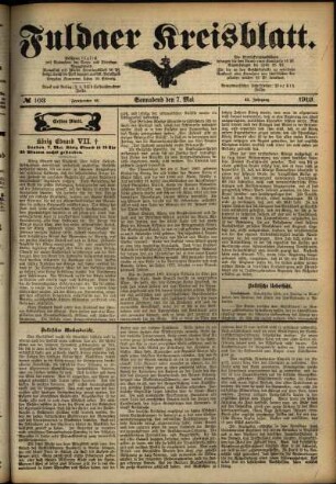 Erste Ausgabe vom Samstag, den 07. Mai 1910.