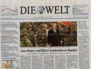 Tageszeitung "Die Welt", u.a. zur Bombardierung Bagdads durch die USA und Großbritannien