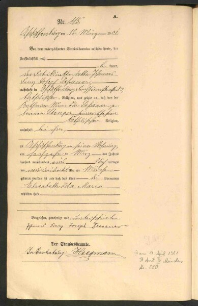 Standesamtsbuch der Stadt Aschaffenburg: Geburten 365/1900 - 184/1901