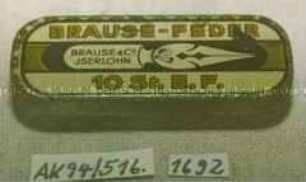 Automaten-Blechdose für 10 Stück "BRAUSE-FEDER BRAUSE UND Co. ISERLOHN E.F." mit Inhalt