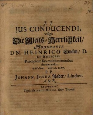De iure conducendi, vulgo Gleits-Herrlichkeit