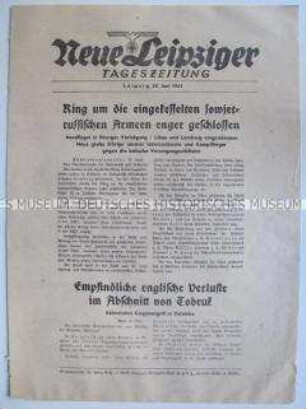 Extrablatt der "Neuen Leipziger Tageszeitung" zum Vormarsch der Wehrmacht in der UdSSR und britischen Verlusten bei Tobruk