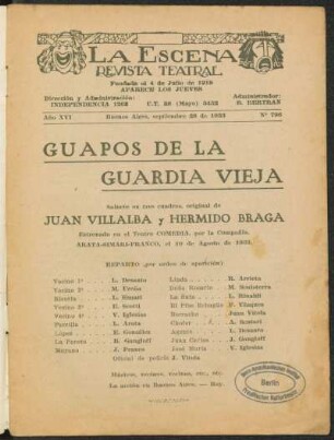 Guapos de la guardia vieja : sainete en tres cuadros