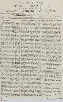 37: Hicky's Bengal gazette, or The original Calcutta general advertiser