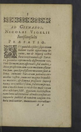 Ad Germanos, Nicolai Vigelii Iurisconsulti Praefatio.