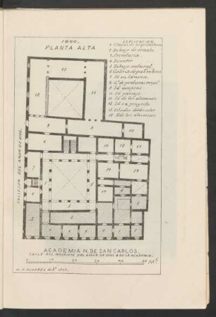 Planta alta de la Academia de San Carlos en 1860.