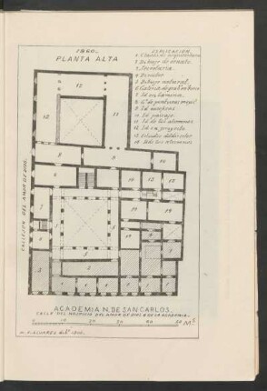 Planta alta de la Academia de San Carlos en 1860.