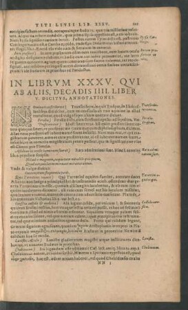 In Librum XXXV. Qui Ab Aliis, Decadis IIII. Liber V. Dicitur, Annotationes.