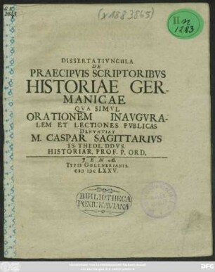 Dissertatiuncula De Praecipuis Scriptoribus Historiae Germanicae
