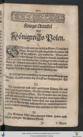 Kriegs-Artickel des Koenigreichs Polen.