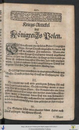 Kriegs-Artickel des Koenigreichs Polen.
