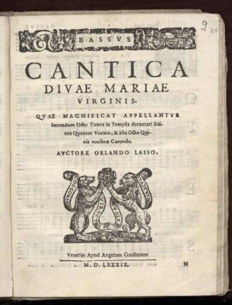 Orlando di Lasso: Cantica divae Mariae virginis ... Bassus