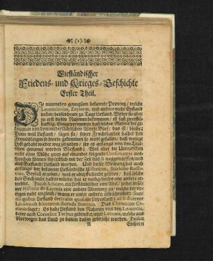 Liefländischer Friedens- und Krieges-Geschichte Erster Theil.