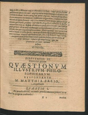 Disputatio VI. ... Respondente M. Matthia Freio