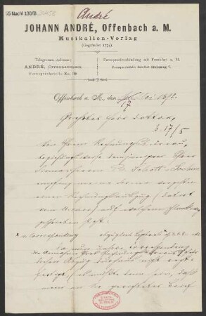 Brief an Ludwig Strecker  und B. Schott's Söhne : 16.05.1892