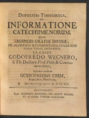 Disputatio Theologica, De Informatione Catechumenorum