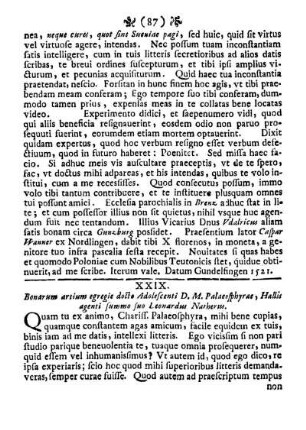 XXIX. Bonarum artium agregie docte Adolescenti D. M. Palaeosphyrae, Hallis agenti summo suo Leonardus Natherus