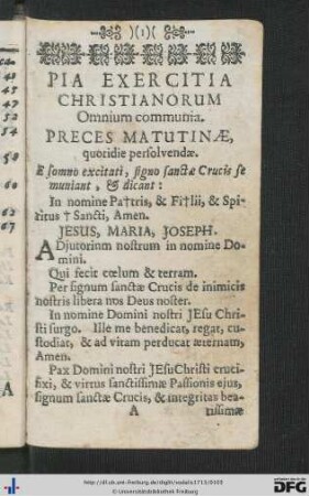 Pia Exercitia Christianorum.