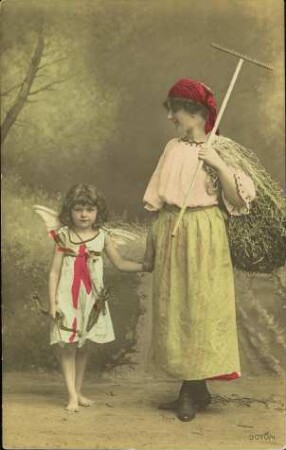 [Frau mit Kind, verkleidet als Amor]