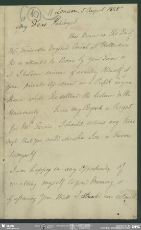 Eigenh. Brief von James Mackintosh an August Wilhelm von Schlegel, London, 05.08.1828