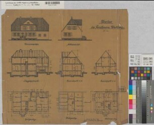 Wocklum (Balve) Neubau des Forsthauses Ansichten, Schnitte, Grundrisse 1920 1 : 200 54 x 60 Zeichnung Landsberg-Velensches Bauamt Landsberg-Velen