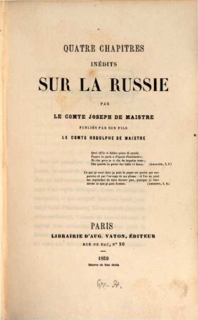 Quatre chapitre inédits sur la Russie