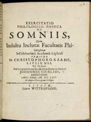 Exercitatio Philologico-Physica Somniis
