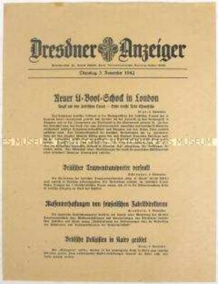 Nachrichtenblatt "Dresdner Anzeiger" u.a. zum U-Boot-Krieg