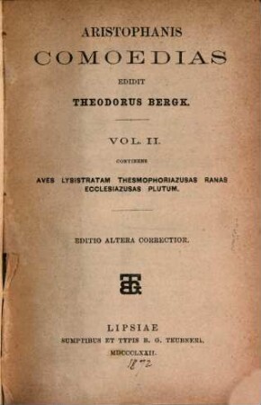 Aristophanes comoedias Comoediae, II