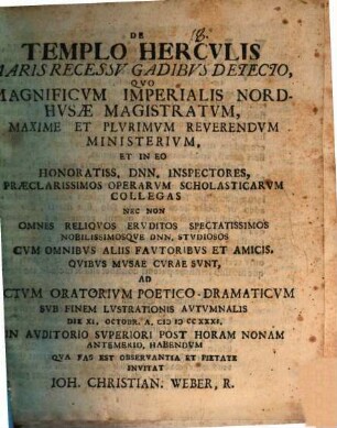 De templo Herculis, maris recessu Gadibus detecto : [progr.]
